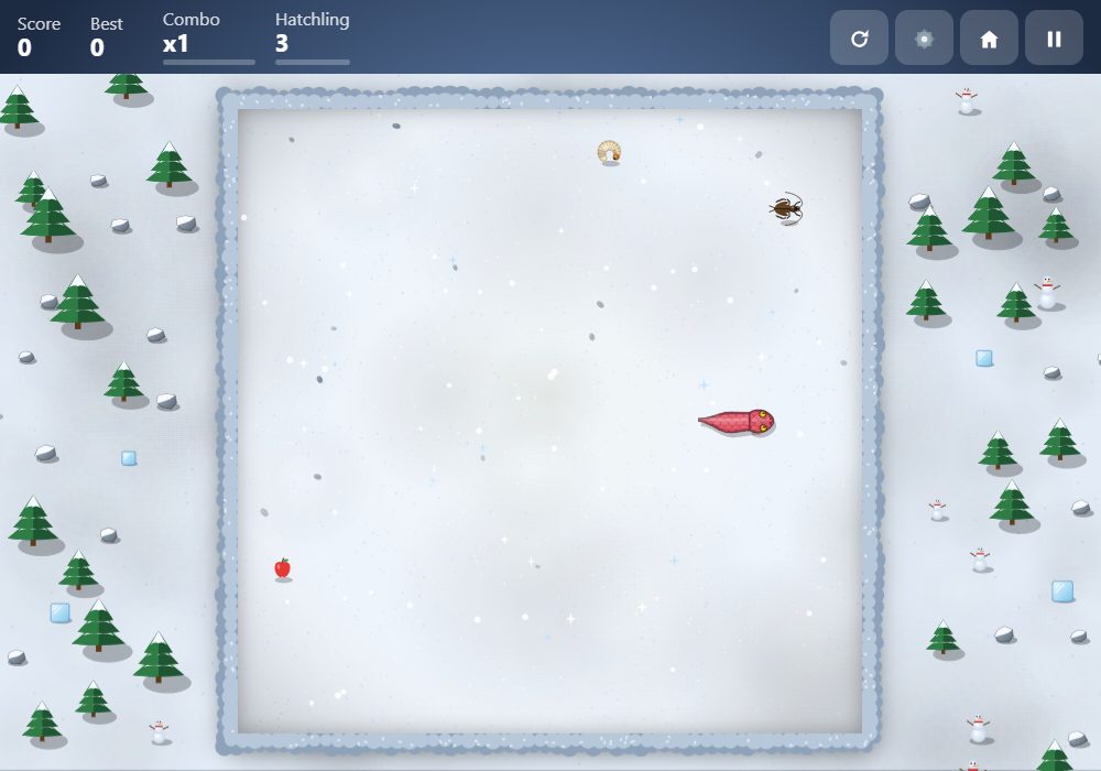 A red snake setting off across the Snowfield arena